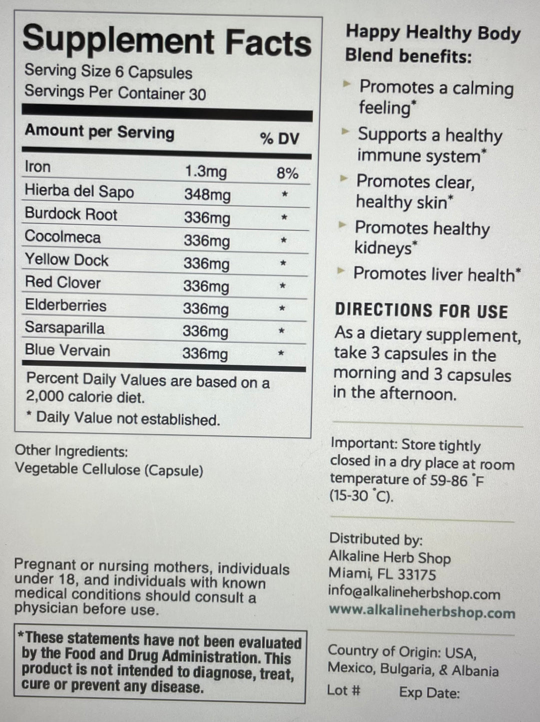 Healthy Body and Brain    180 Veggie Capsules