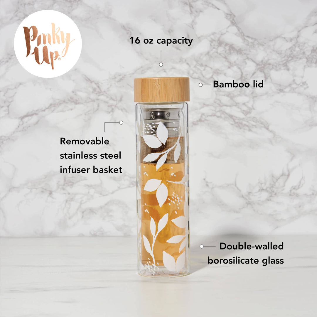 Blair™ Insulated Glass Travel Mug w/  Infuser - White Leaf