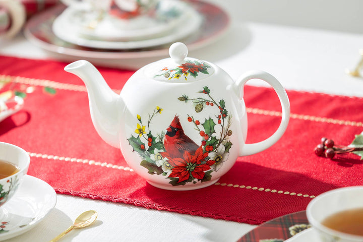 Cardinal Poinsettia 32oz Bone China Teapot