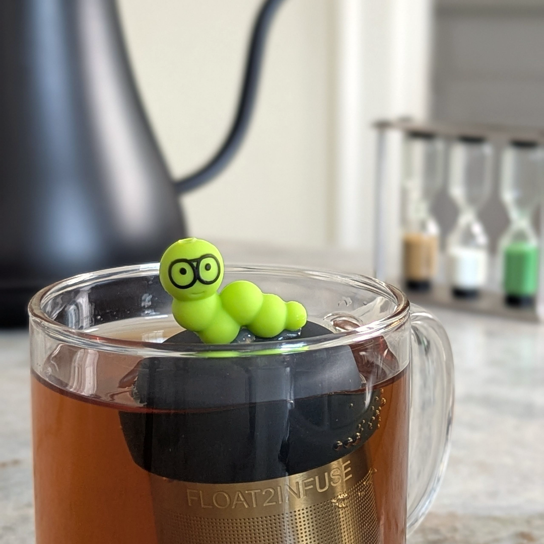 Bookworm | Floating Tea Steeper | Grey Base | Green Worm