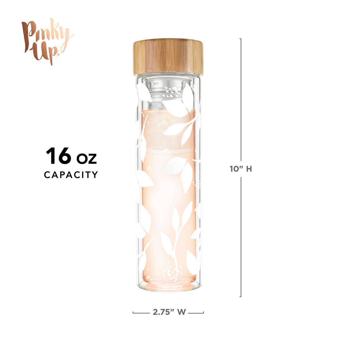 Blair™ Insulated Glass Travel Mug w/  Infuser - White Leaf