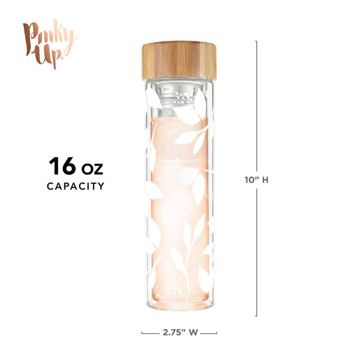 Blair™ Insulated Glass Travel Mug w/  Infuser - White Leaf