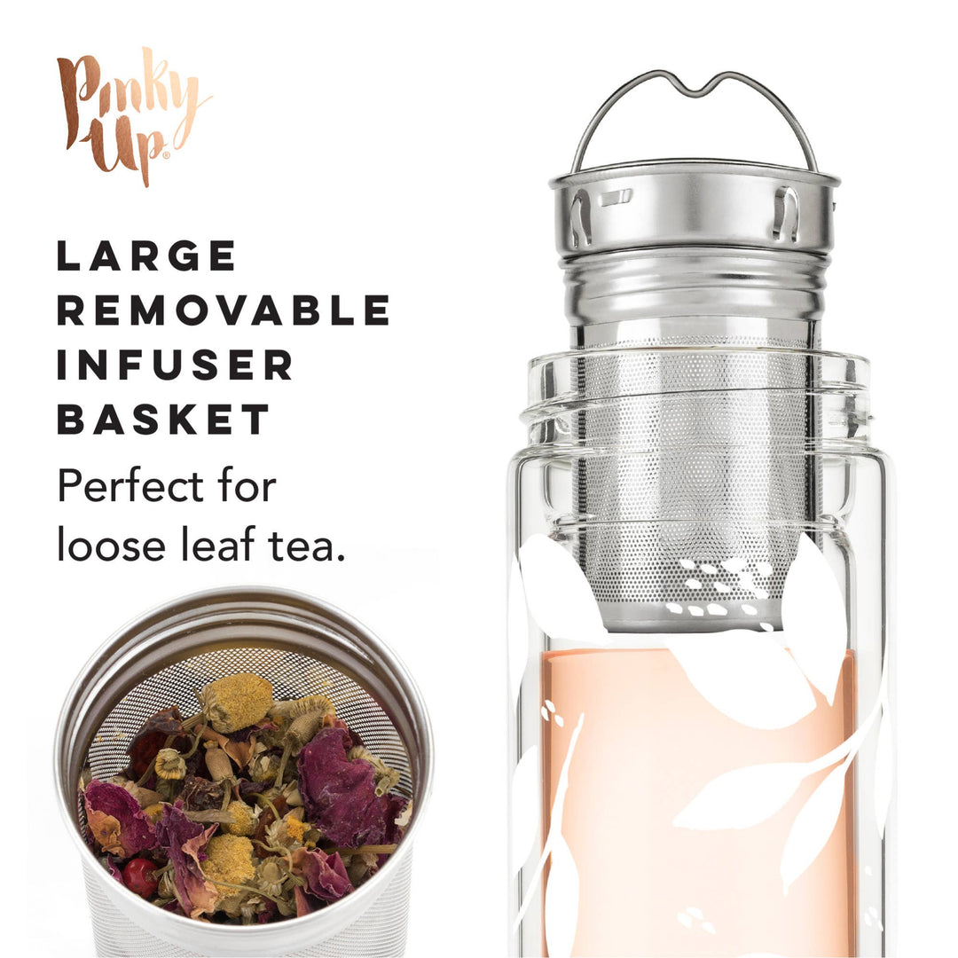 Blair™ Insulated Glass Travel Mug w/  Infuser - White Leaf