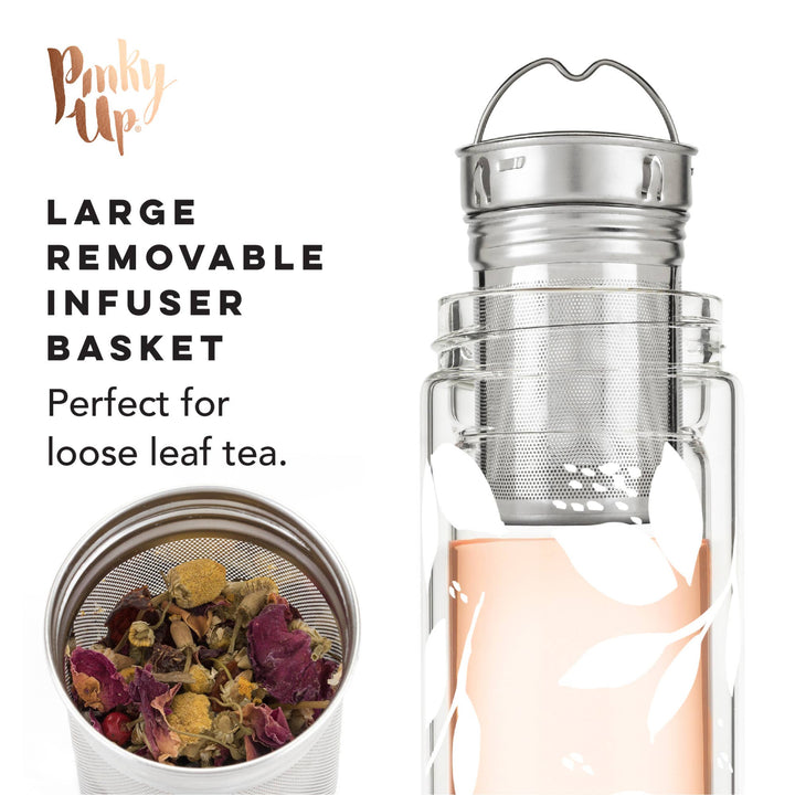 Blair™ Insulated Glass Travel Mug w/  Infuser - White Leaf