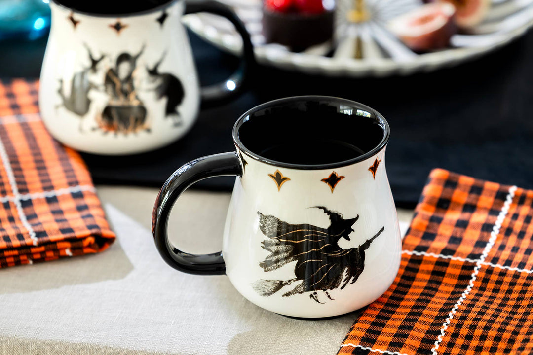 Halloween Witches Brew 16oz Mug Flying Witch on the back