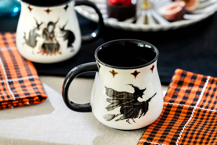 Halloween Witches Brew 16oz Mug Flying Witch on the back