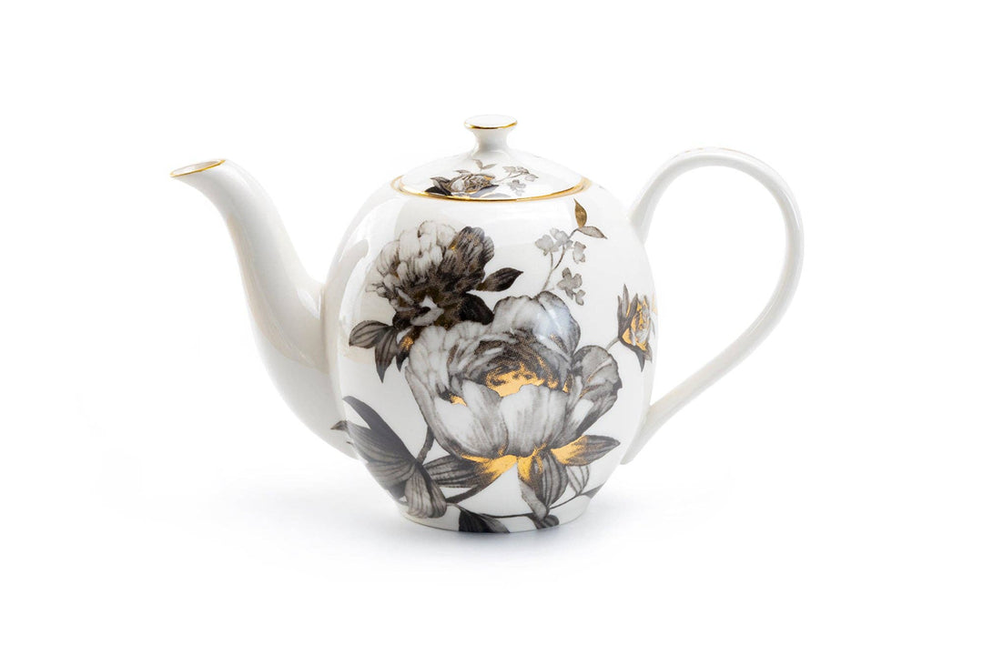 Black Gold Peony 40oz Fine Porcelain Teapot
