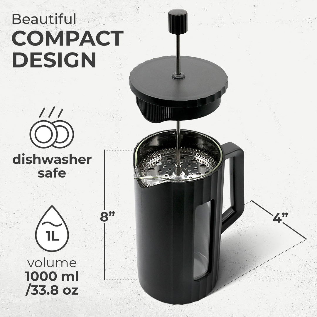 Kaffe Large French Press Coffee Maker, Double-Wall,Black,1L