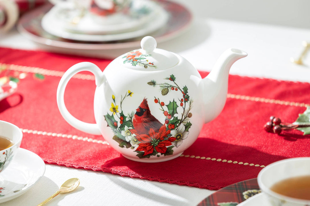 Cardinal Poinsettia 32oz Bone China Teapot