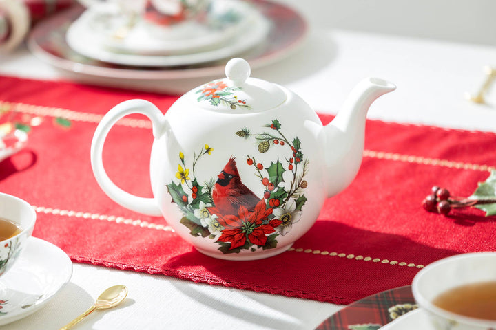 Cardinal Poinsettia 32oz Bone China Teapot