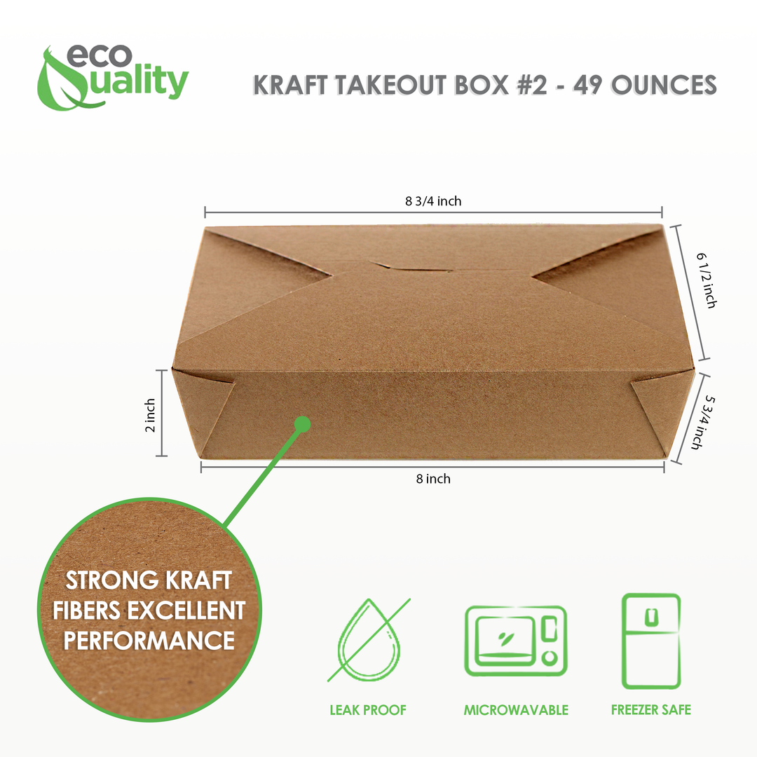 49Oz Kraft Folded Paper Take Out Containers - Microwavable