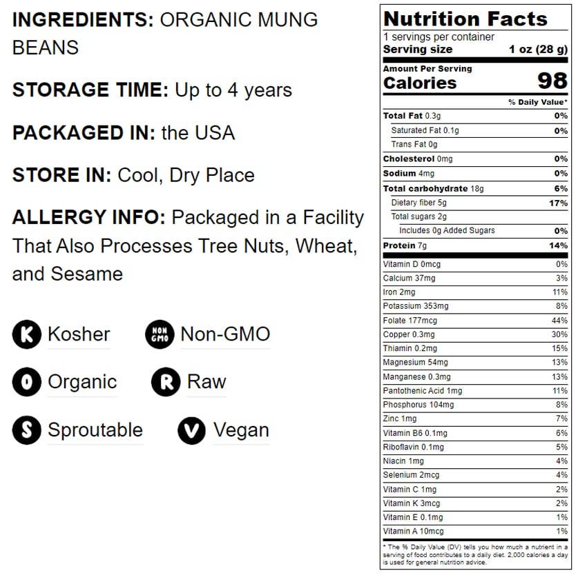 Organic Mung Beans – Whole Dried Beans, Green Gram, Raw