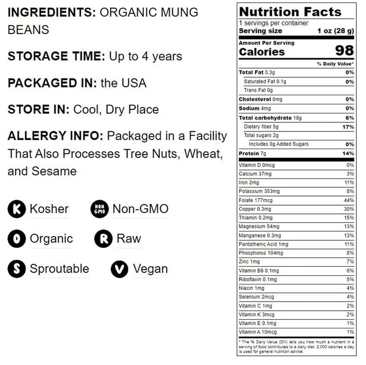 Organic Mung Beans – Whole Dried Beans, Green Gram, Raw