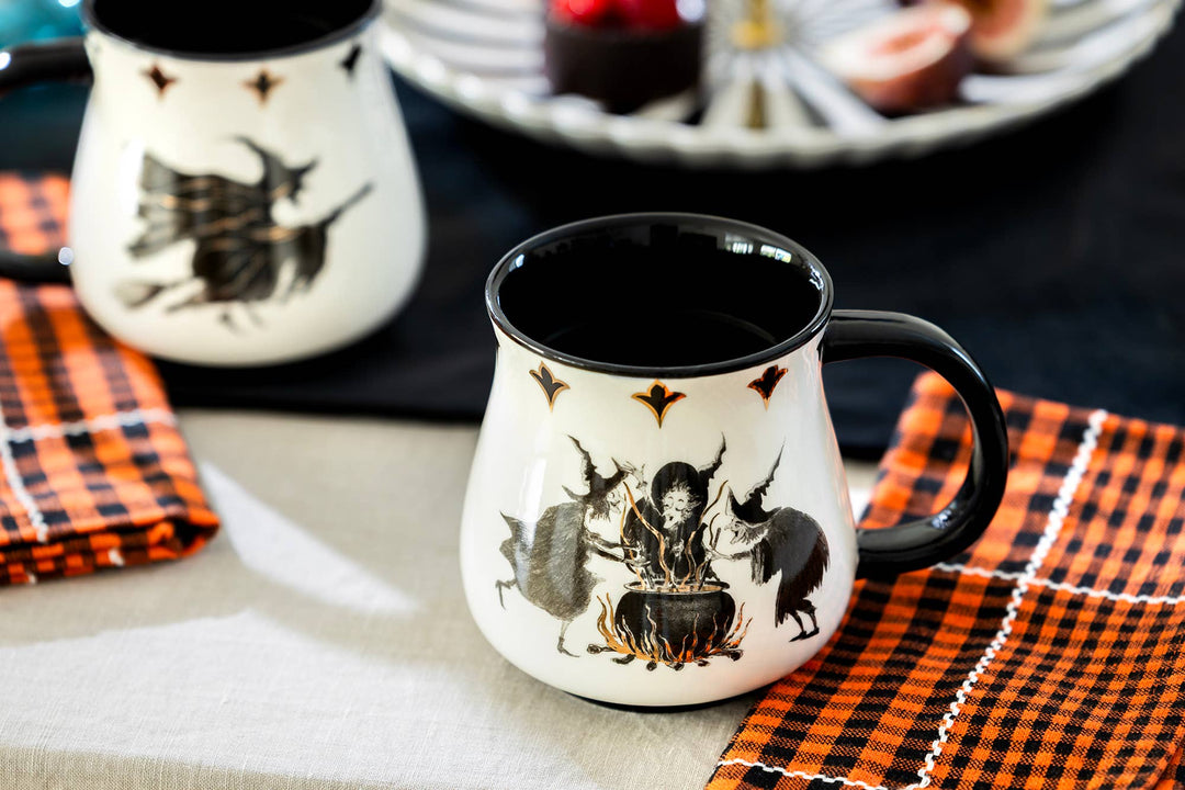 Halloween Witches Brew 16oz Mug Flying Witch on the back