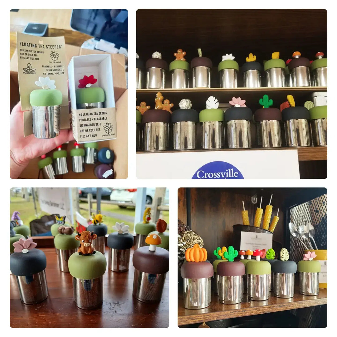 Heart Tea Cup | Floating Tea Steeper | Green Base | Brown