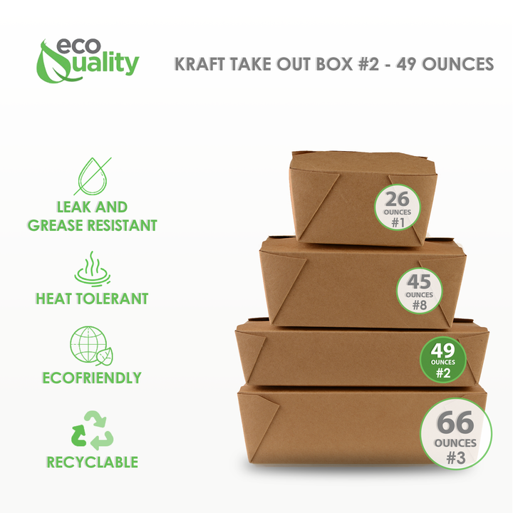 49Oz Kraft Folded Paper Take Out Containers - Microwavable