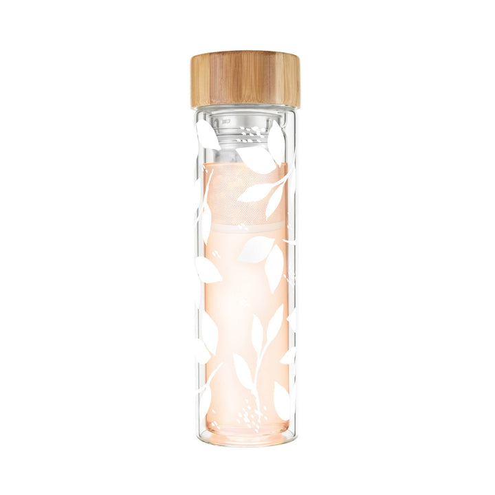 Blair™ Insulated Glass Travel Mug w/  Infuser - White Leaf
