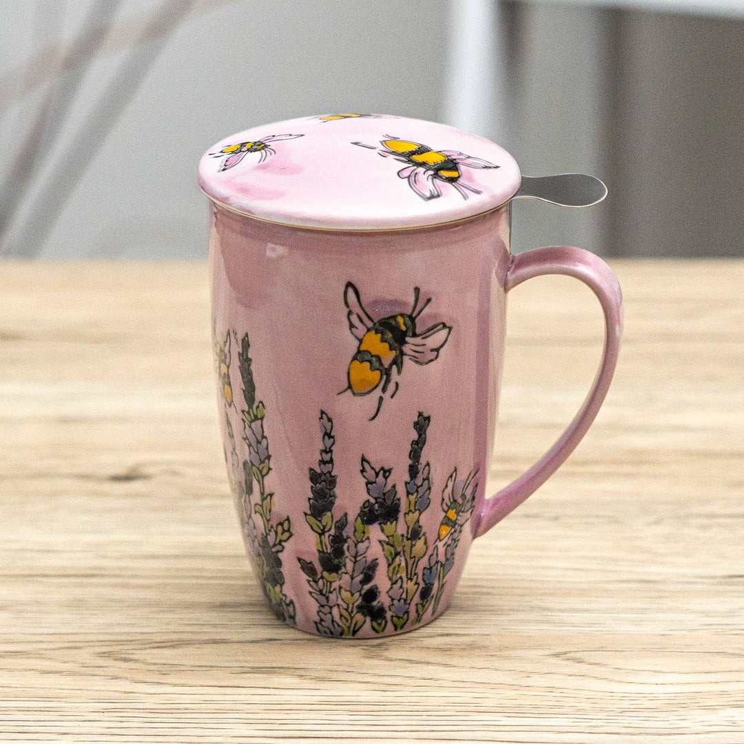 Spring Honeybee Design 15oz Tea Mugs with Lid and Infuser for Loose Leaf Tea (4/32)