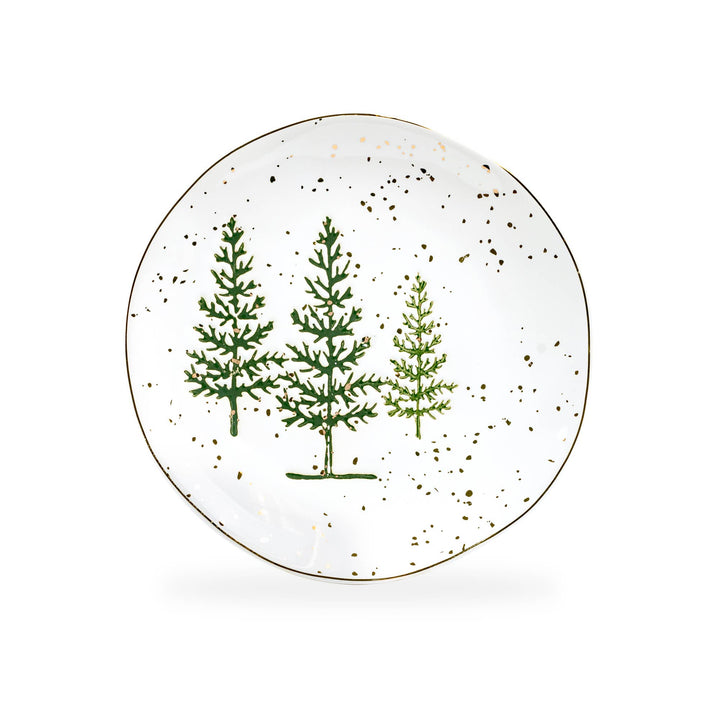 Winter Pine Trees Organic Shape 7.5" Dessert Plate