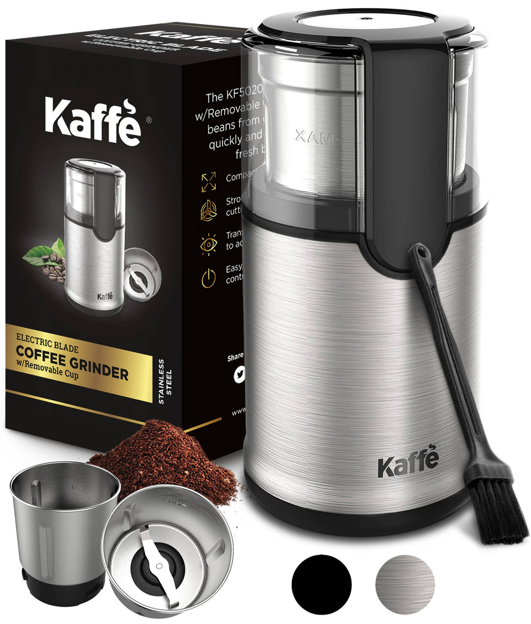 Kaffe Electric Blade Coffee Grinder w/ Removable Cup (4.5oz)