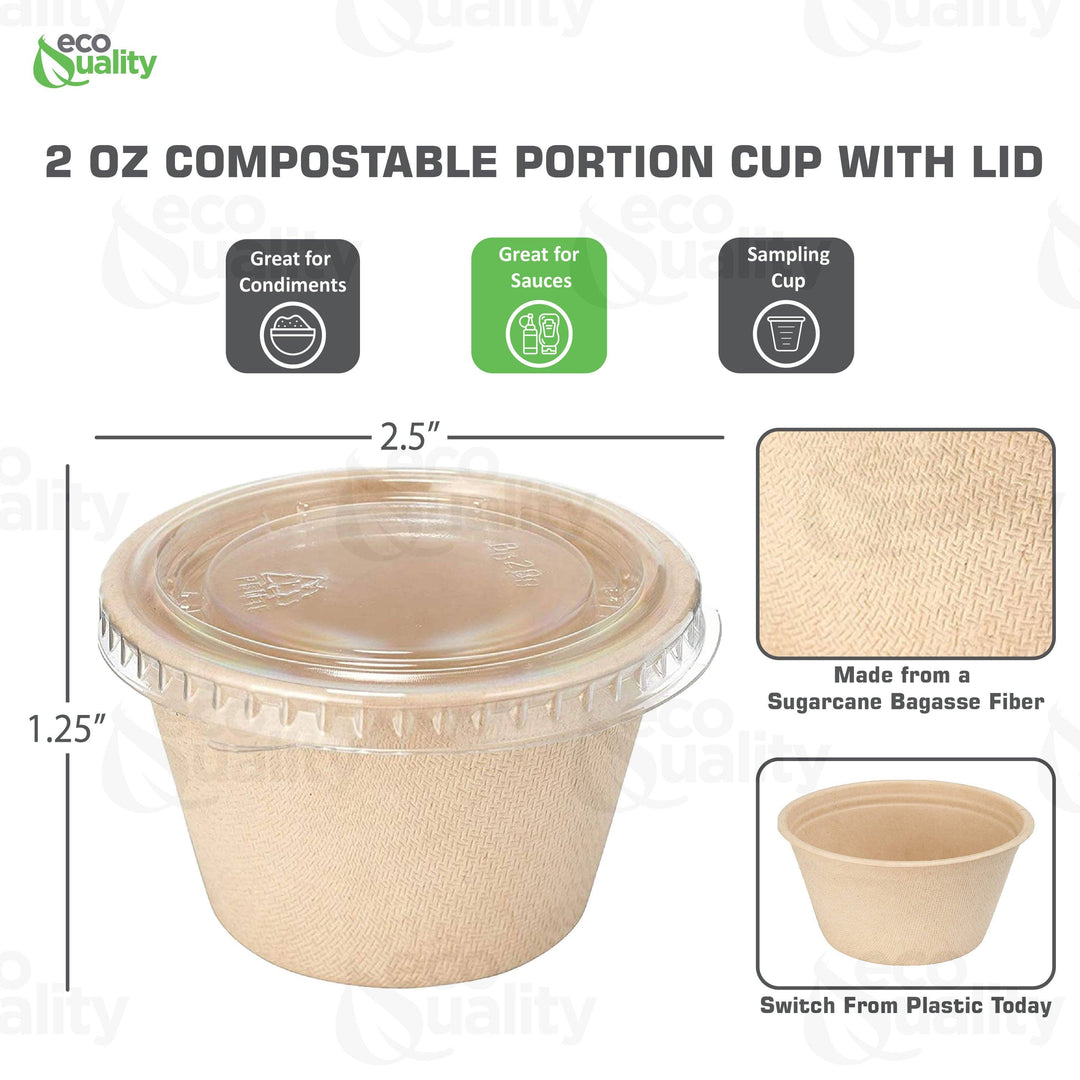 2Oz Compostable Souffle Portion Cup with Lid, Disposable
