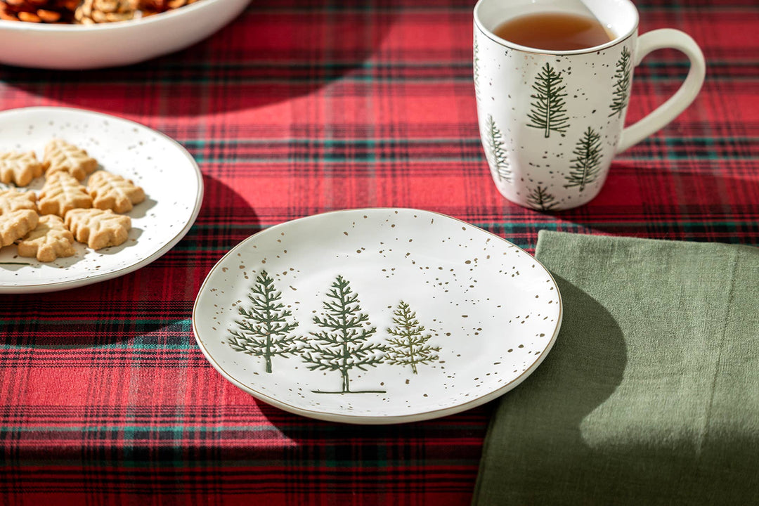 Winter Pine Trees Organic Shape 7.5" Dessert Plate