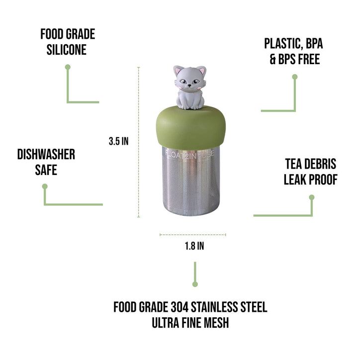 Grey Cat | Floating Tea Steeper | Green Base | Grey