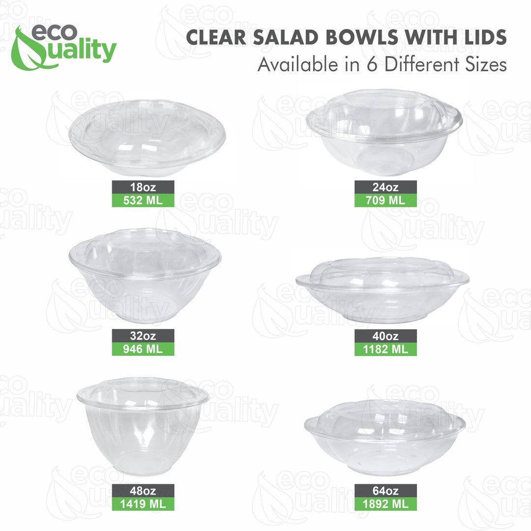 18Oz Crystal Clear Plastic Disposable Salad Bowls with Lids