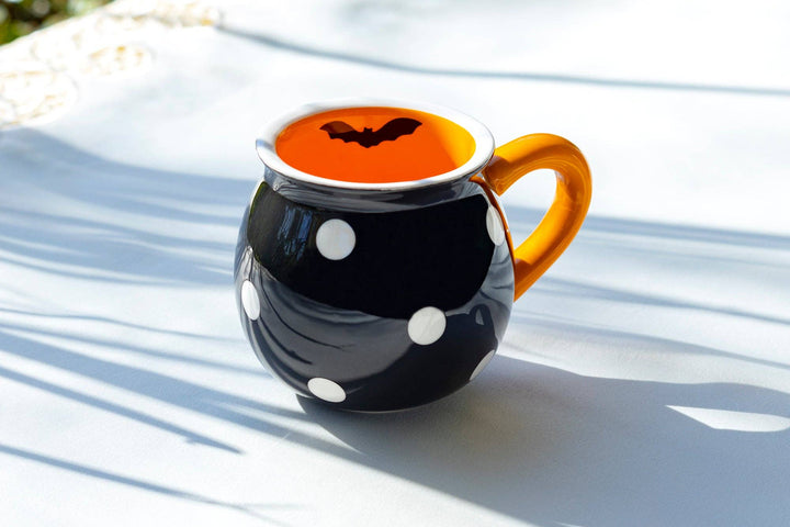 Halloween Bat Dots and Spider Web Stripes 12oz Mugs Set of 2