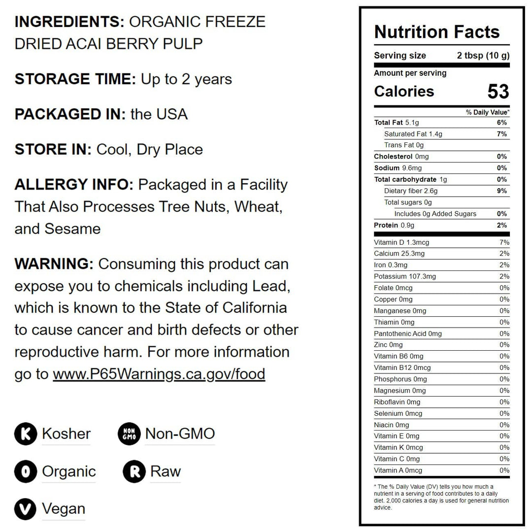 Organic Acai Berry Powder –Non-GMO,Kosher, Raw,Freeze-Dried