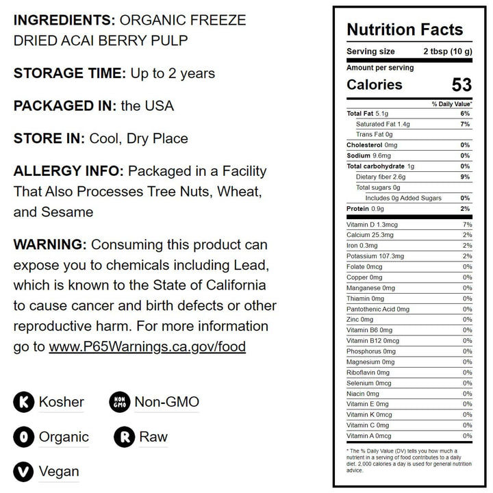 Organic Acai Berry Powder –Non-GMO,Kosher, Raw,Freeze-Dried
