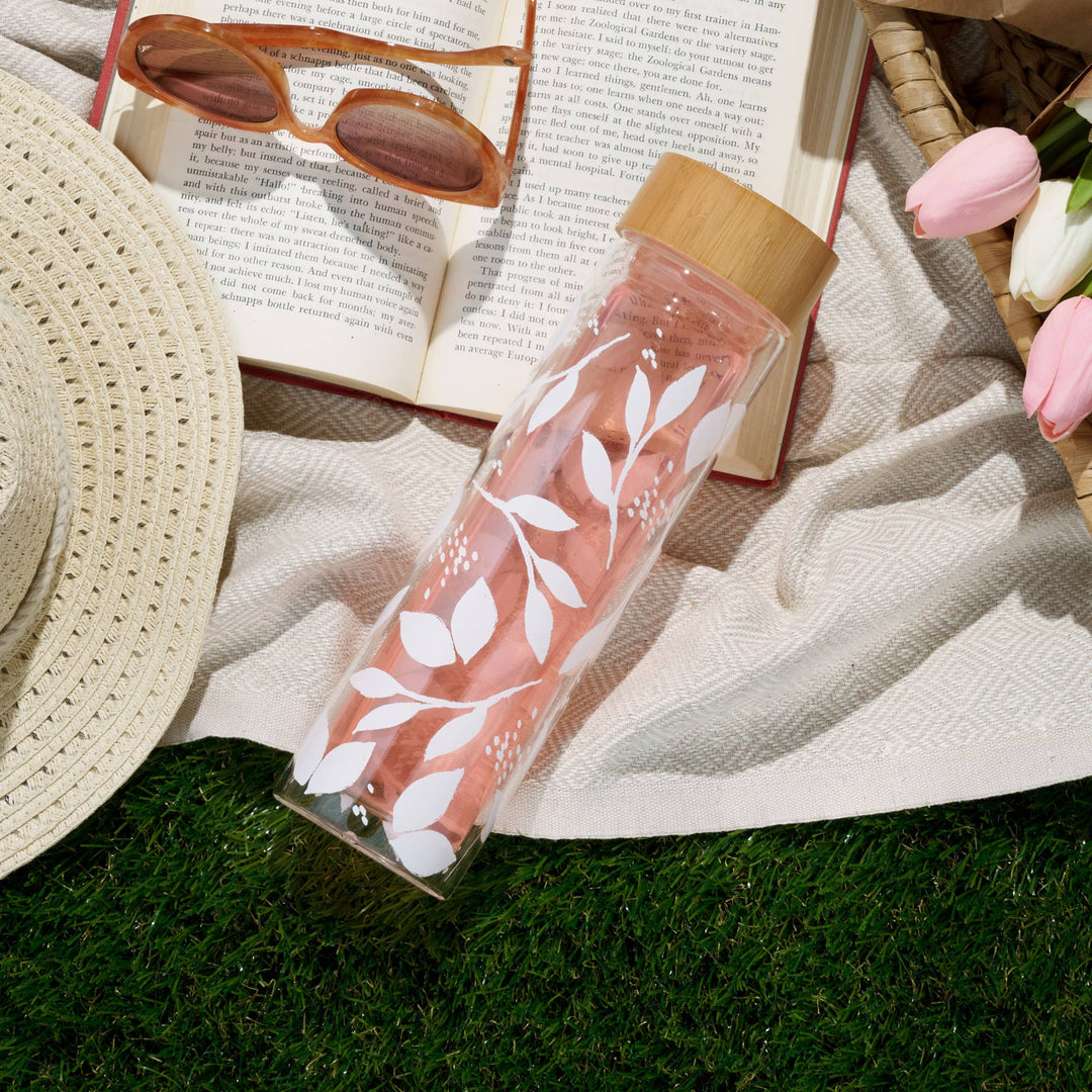 Blair™ Insulated Glass Travel Mug w/  Infuser - White Leaf