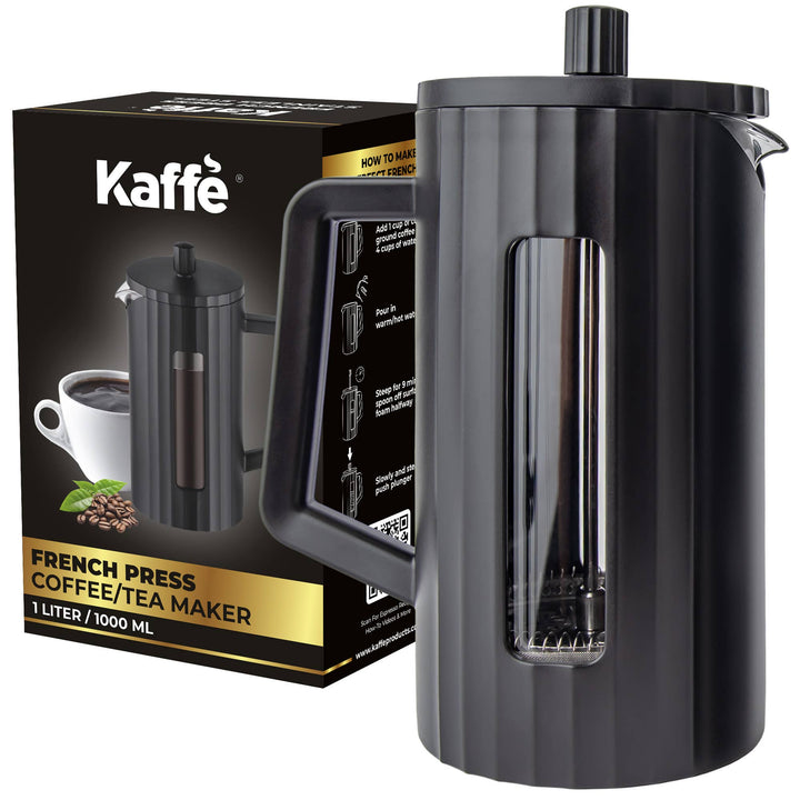 Kaffe Large French Press Coffee Maker, Double-Wall,Black,1L