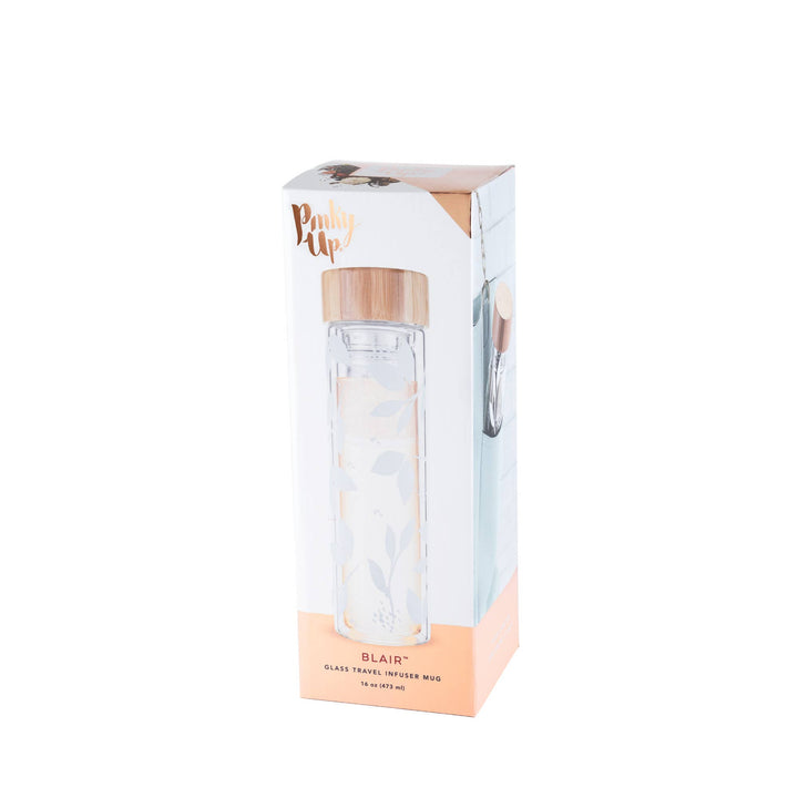 Blair™ Insulated Glass Travel Mug w/  Infuser - White Leaf