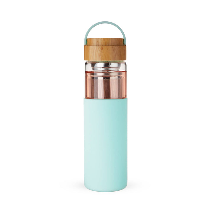 Dana™ Glass Travel Mug w/Infuser & Silicone Sleeve-Turquoise