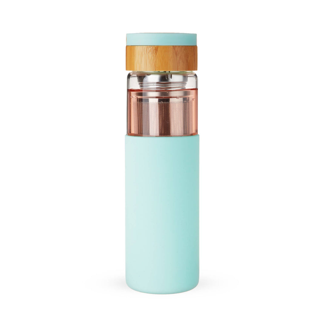 Dana™ Glass Travel Mug w/Infuser & Silicone Sleeve-Turquoise
