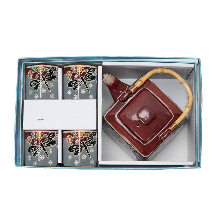 Dragonfly Tombo Design Tea Set 20oz Tea Pot with 4 Hexagon Cups (4/8)