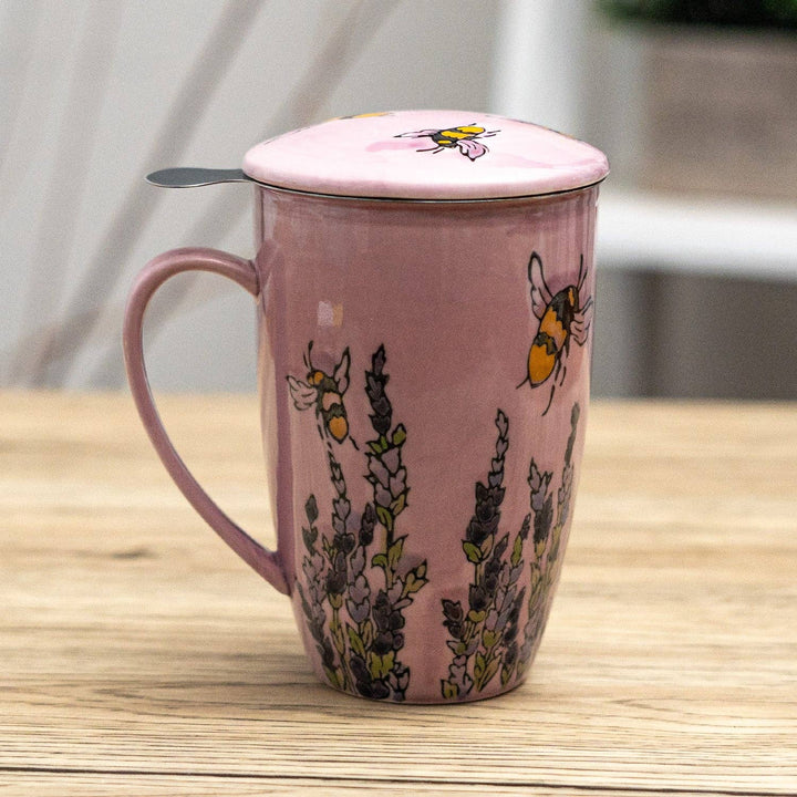 Spring Honeybee Design 15oz Tea Mugs with Lid and Infuser for Loose Leaf Tea (4/32)