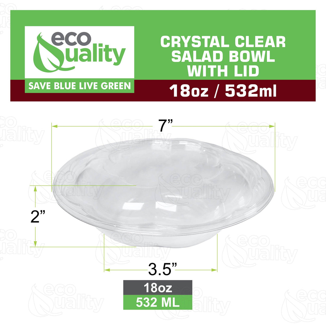 18Oz Crystal Clear Plastic Disposable Salad Bowls with Lids