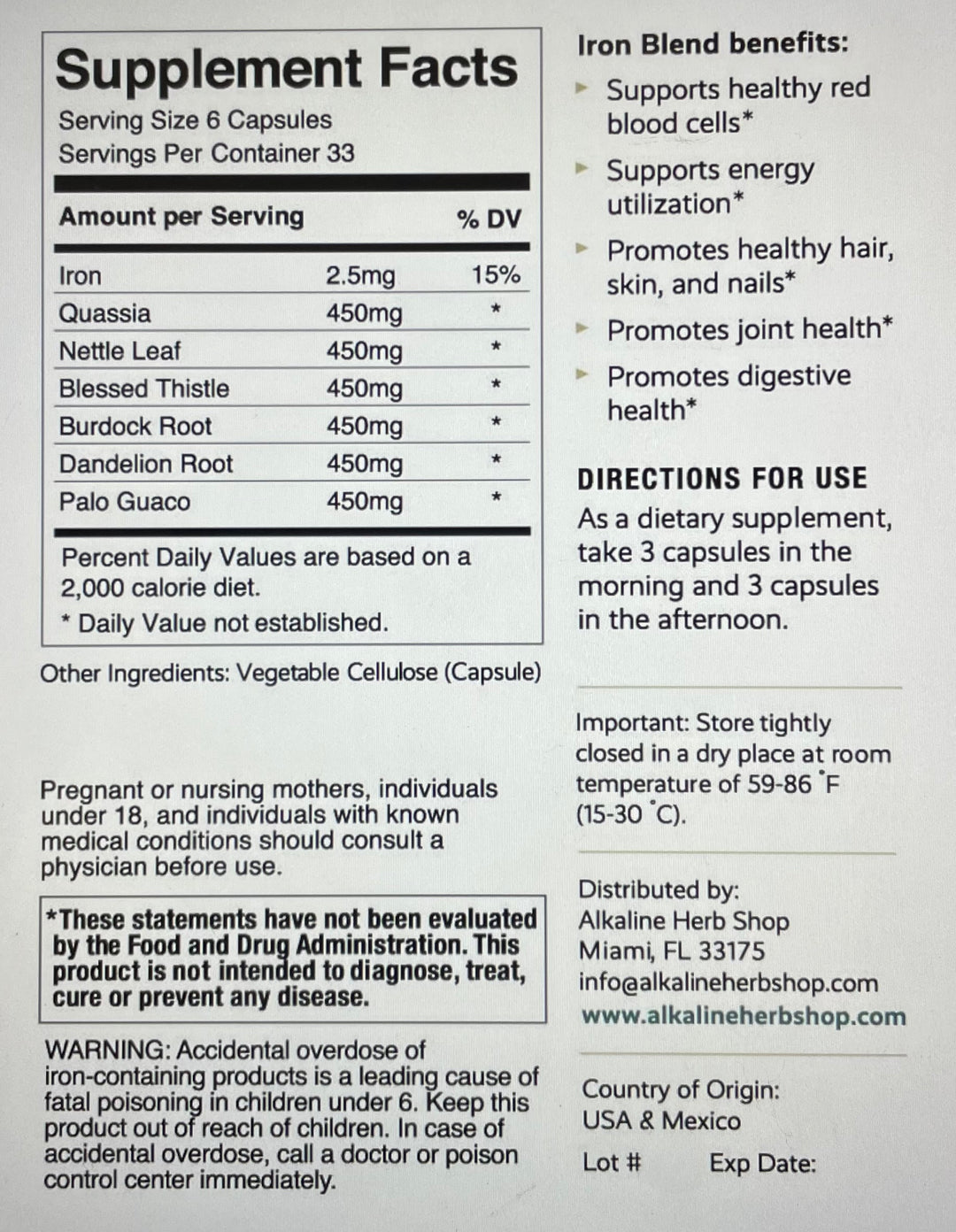 Iron Supplement      200 Veggie Capsule